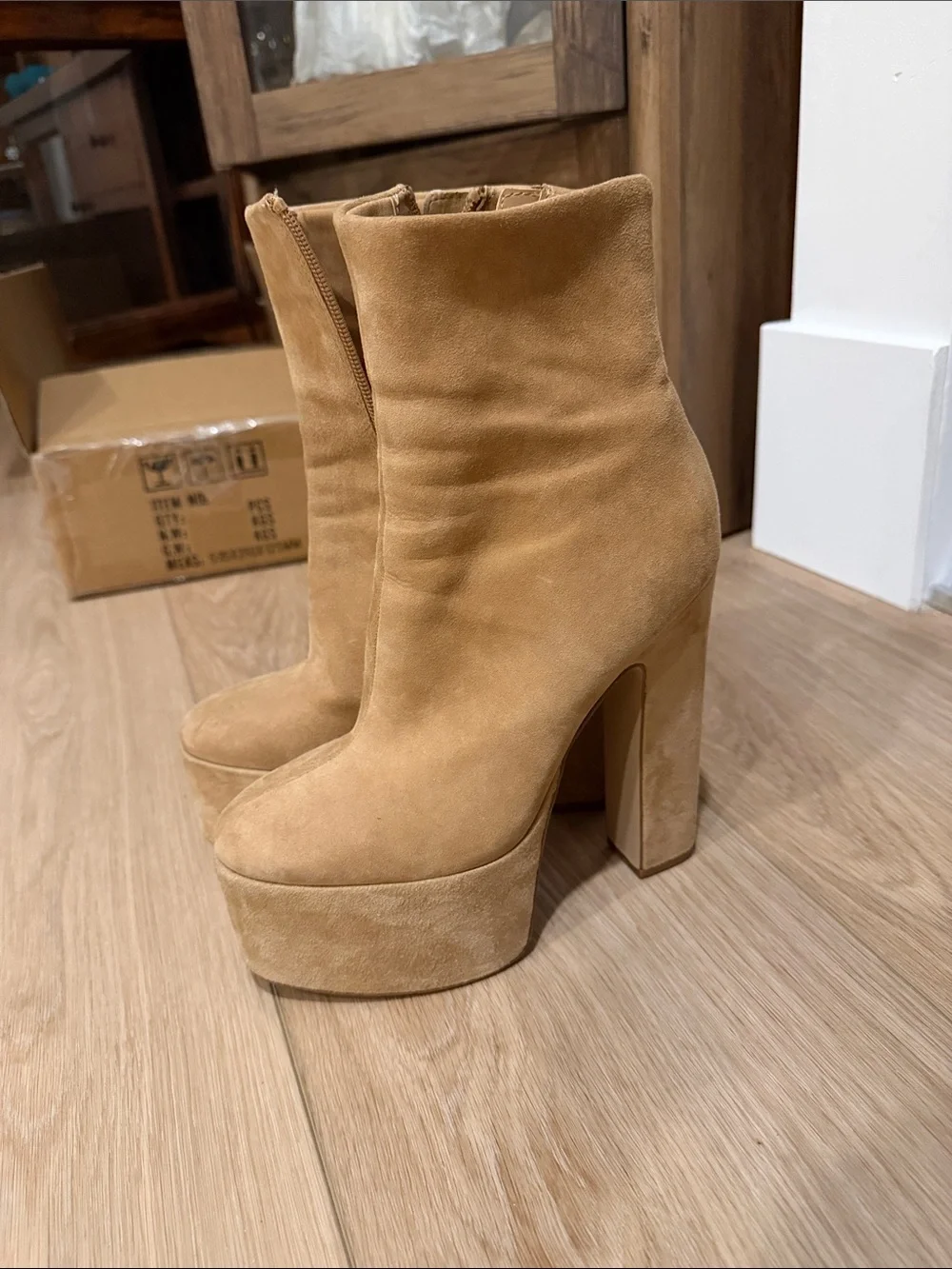 Steve Madden Tan Suede Platform Ankle Boots